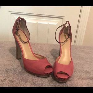 Rust with purple peep toe heels